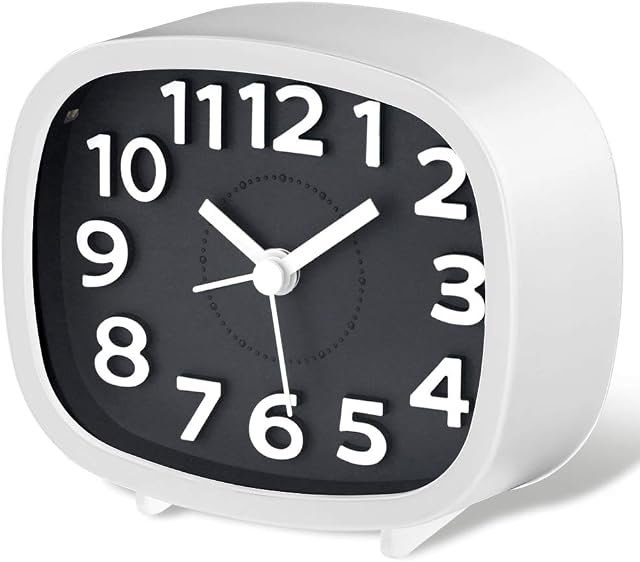 Jcobay Silent Non Ticking Alarm Clocks Bedside Clocks Battery Operated Alarm Clock Analogue Simple Bedroom Clock Analog Desk Clocks with Large Display Light for Heavy Sleepers Office Home Table