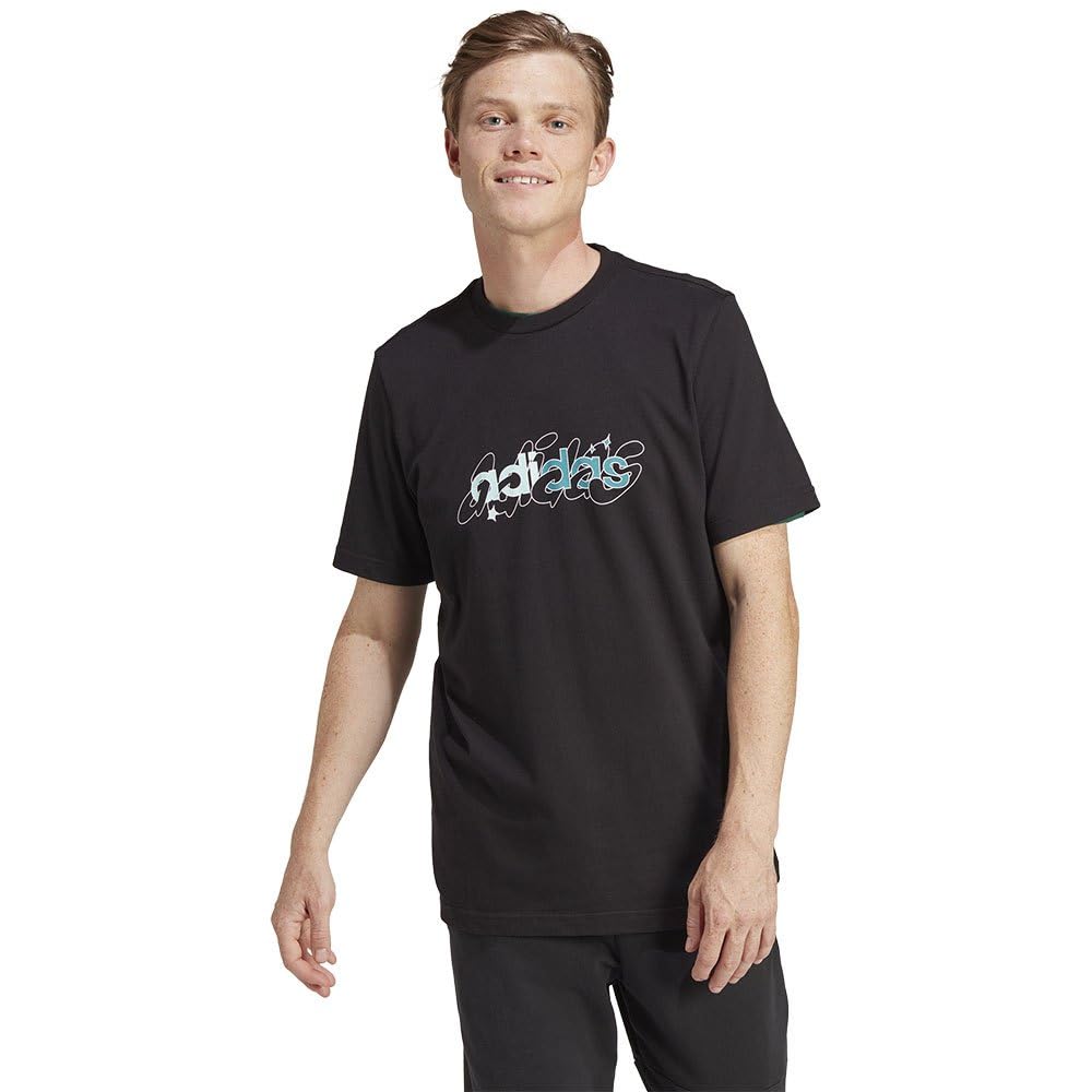 adidas Men's Illustrated Linear Graphic Tee, Black, L
