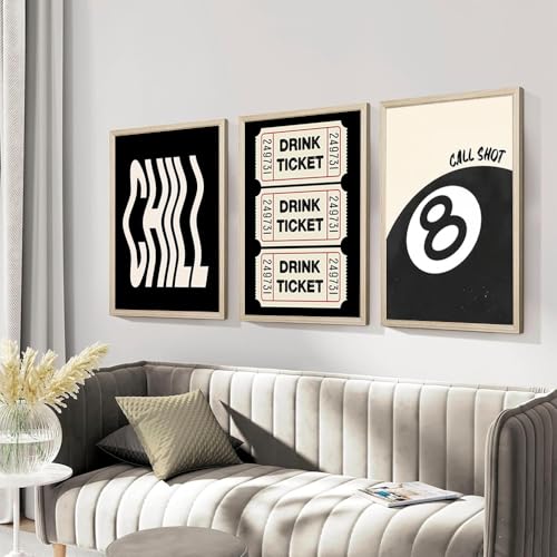 BeiYiHo 3 Tableau Decoration Murale Noir et Blanc Citation Affiche Moderne Boule de Billard 8 Poster Mural Art Impression sur Toile Deco Chambre Ado Fille...