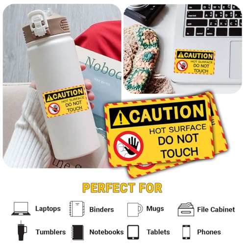 Image of (3Pcs) Caution Hot Surface Do Not Touch Sticker Decal, Caution Hot Surface Stickers, Hot Warning Sign, Do Not Touch Sticker Waterproof For Water Bottle, Truck, Car, Helmet Decal 5 inch (Normal, 7in)