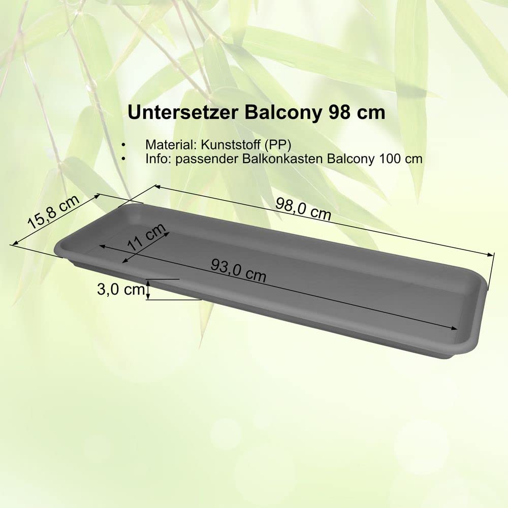 MePla - Balkonkasten Balcony 100 cm + Untersetzer - Grün - Blumenkübel - Pflanzentopf - Pflanzenkasten aus wetterfest UV-beständigem Kunststoff