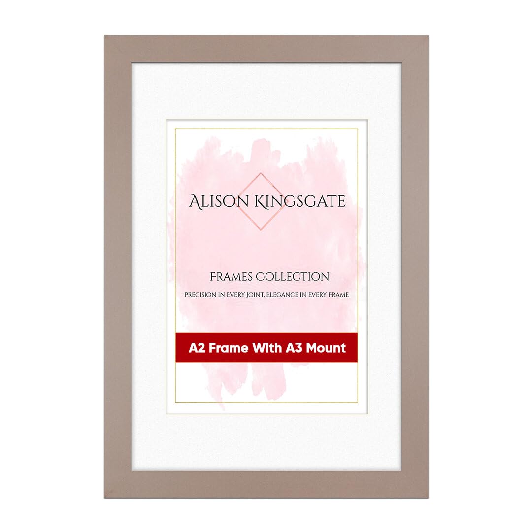 Alison Kingsgate A2 Rose Gold Picture Frame with Mount for A3 Photo - Engineered Wood Photo Frame with Precision Cut Cardboard Mount - Ideal for Posters - Sizes & Colours Available