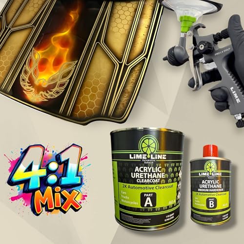 LiME LiNE 2K Clear Coat - 1.25 Quart Automotive Paint Kit with Hardener - 4:1 Mix Ratio, High Gloss Top Coat for Cars, Trucks, and Motorcycles