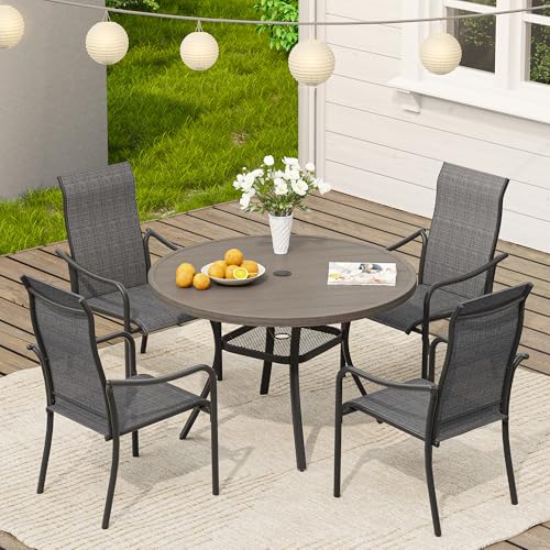 Image of VICLLAX 40.6 inch Round Patio Table, Outdoor Dining Table for 4 with Umbrella Hole for Garden Lawn Deck Backyard, Antique Grey