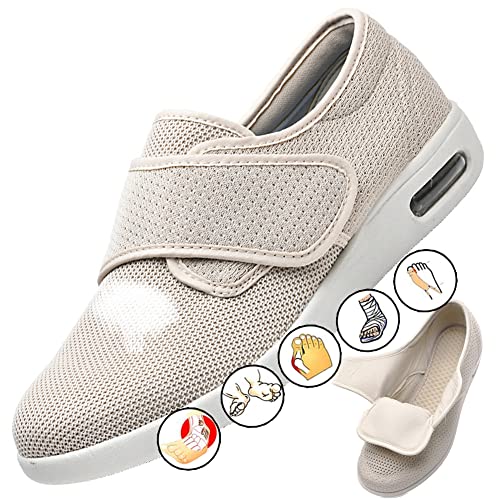 AZMAHT Chaussons Diabétiques pour Hommes Chaussure Orthopédique Réglable Chaussons pour œdème Extra Large pour Personne Âgée Pieds Gonflés Arthrite Oedème Swollen,Beige,39EU Cover