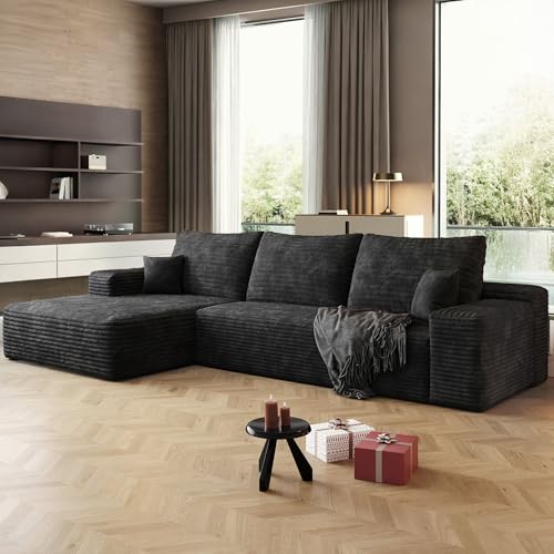 Image of 96 inch Sectional Couches for Living Room Cloud Couch Sofa with L-Shape Upholstered Boneless Couchs Modern Modular Sectional Couch with Chaise