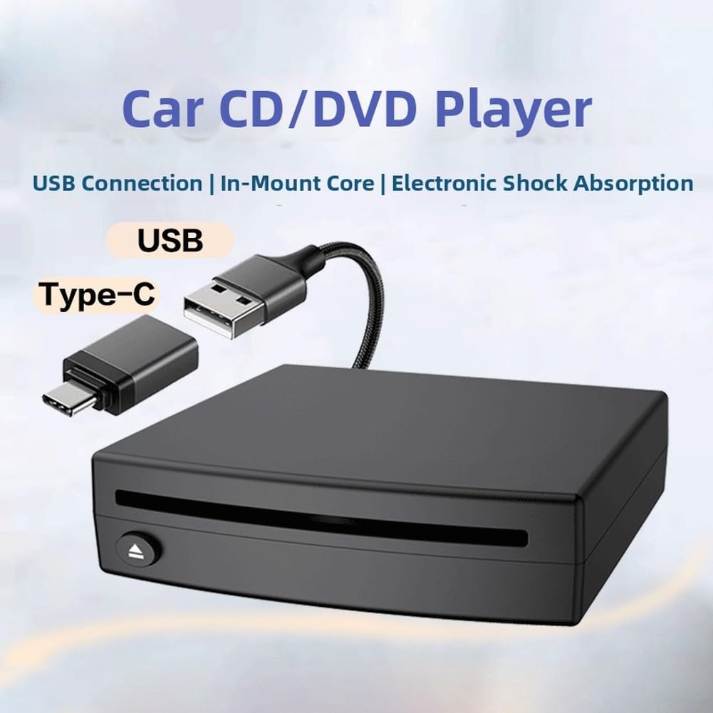 Zoegneer Lettore CD esterno portatile per auto con connessione USB per DVD Audio Lossless Riproduzione di musica Compatto ABS Design e Play Facile installazione Nero 14,8 x 14,5 x 3,5 cm