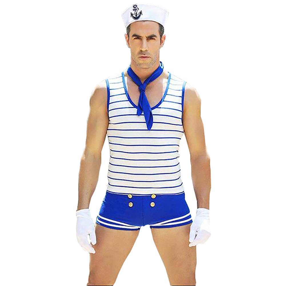 VENI MASEE Men Sailor Seaman Party Costume Cosplay Role Play Outfit Lingerie(Pack of 1 Set), Blue