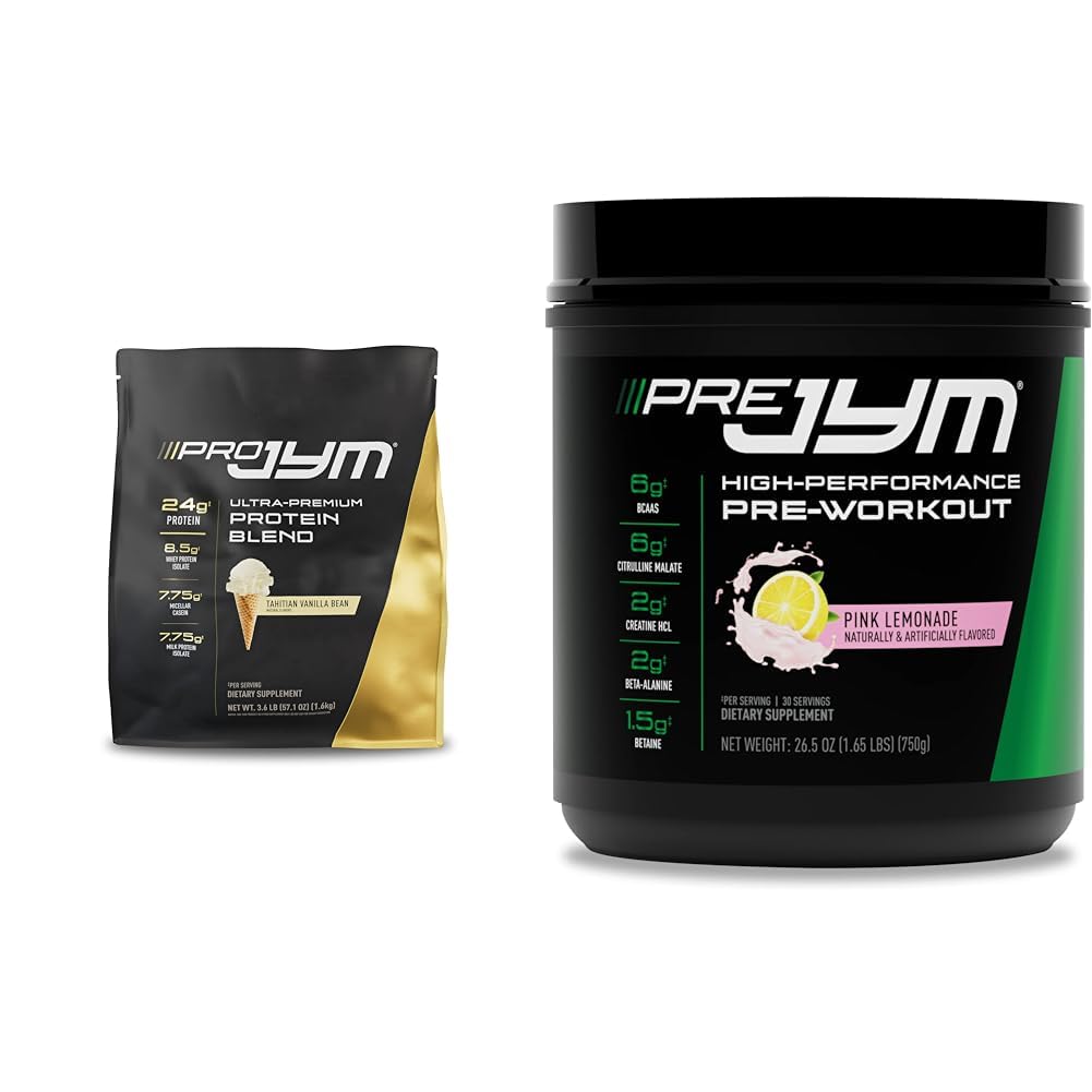 PRO JYM 45 Servings Tahitian Vanilla + PRE JYM 30 Servings Pink Lemonade Pre-Workout Powder Bundle