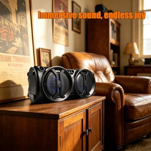 Dual Woofer Bluetooth Speaker with RGB LED Lights, 1200mAh - 3