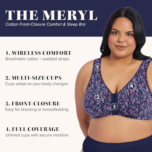 Image of LEADING LADY, Meryl, Front-Closure Cotton Bra, Comfort Sleep for Women, Breathable, Unlined, Full Coverage, Wireless, 36A-56H