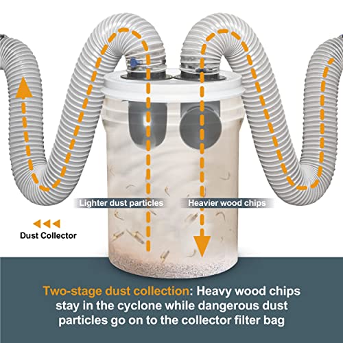 POWERTEC 70292W Kit separador de cotovelos e acopladores de coleta de poeira de ciclone de 10 cm par