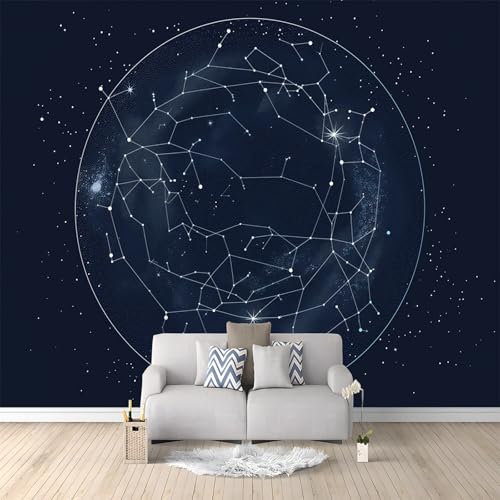 Photo Wallpaper Night Sky Star Map Dark Blue 200x140 cm Non-Woven Wall Mural, 3D Wallpaper Roll Mural, Moderne Living Room Bedroom Art Poster Mural Wallpaper