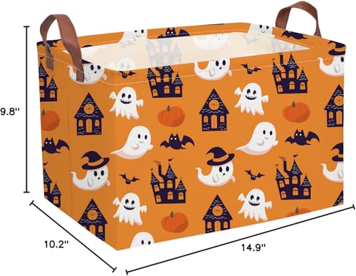 Image of Essme Rectangular Halloween Basket,Kids Baskets Empty with Handles,Cute Baskets for Kids Halloweens Room Decor,Boys and Girls, Candy Basket(Yellow Castle Ghost)