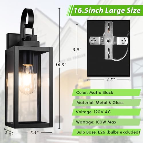 Image of BesLowe 16.5 inch Large Outdoor Wall Light Fixture, Modern Porch Sconce, Black