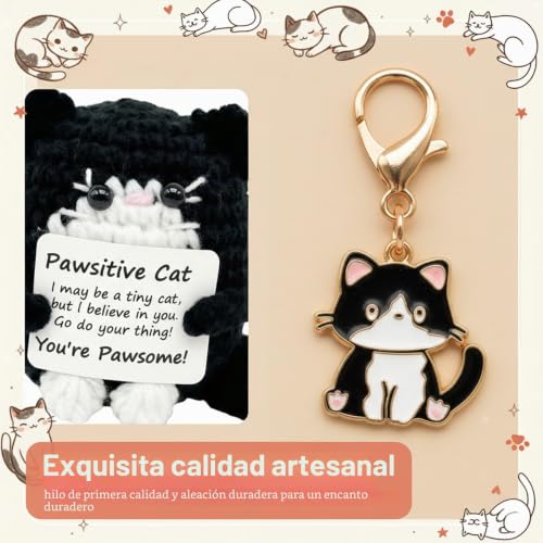 Miniatura 4 de Jyxnu Set 1 Pieza Gato Positivo De Ganchillo Y 1 Llavero Regalo De Apoyo Emocional Muñeca Tejida A Crochet Hecha A Mano Regalo Motivacional Y Amuleto De La Suerte