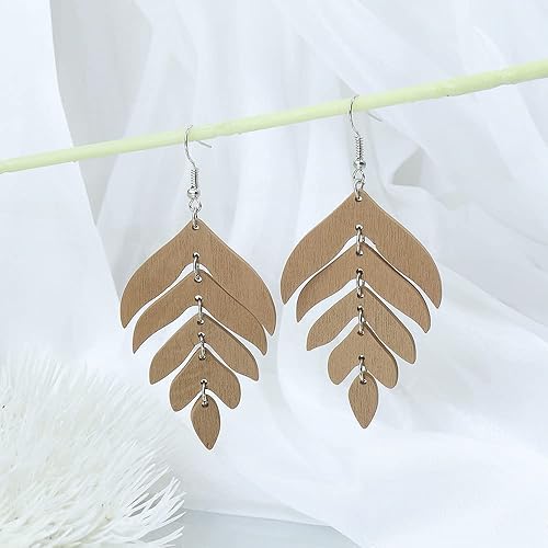 Miniatura 8 de Aretes colgantes de hojas de madera para mujer, hechos a mano, ligeros, bohemios, de verano, plantas tropicales, joyería étnica