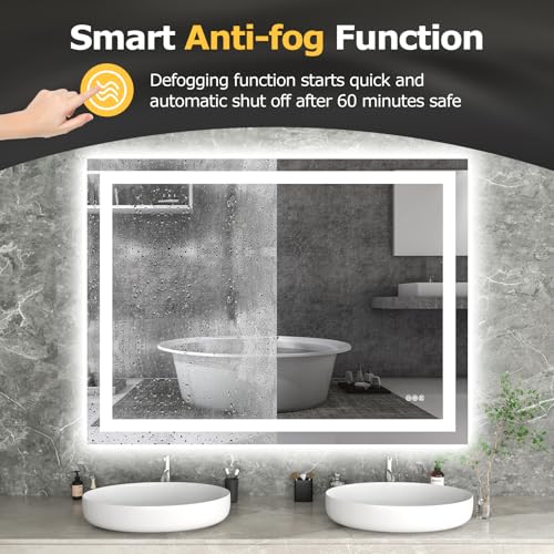 Hivone 48X36 LED Bathroom Mirror with Lights, Anti-Fog, Dimmable, Backlit + Front Lit, Smart Bathroom Vanity Mirror, Memory Function, Shatterproof, Tempered Glass (Horizontal/Vertical) by Hivone - Image 3