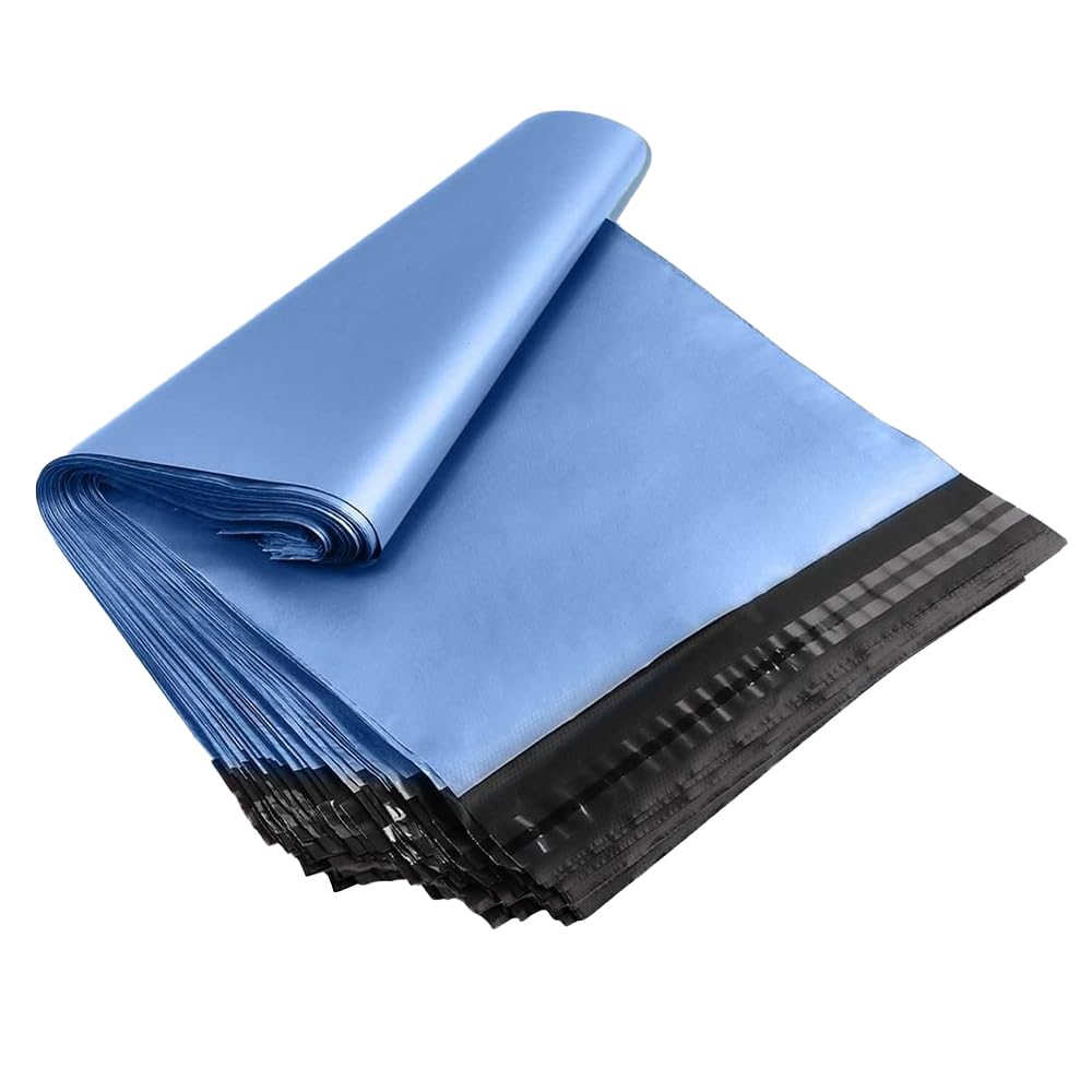 Tezraftaar® 100 x Polythene Mailing Bags 12" x 16" Blue Parcel Delivery Bags Self Seal Closure Lightweight & Tear Proof Postage Postal Mailers