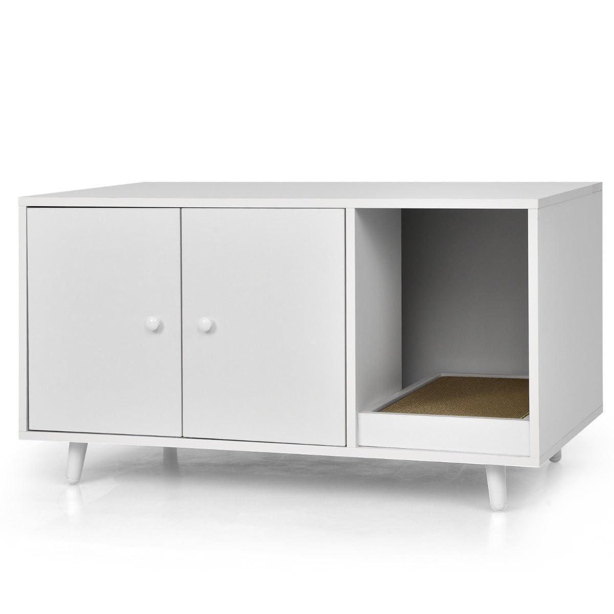 20_0012646 Katzentoilette mit Kratzbrett, multifunktional, 90 x 50 x 50 cm, moderner Stil, MDF, Weiß