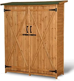MCombo Outdoor Wooden Storage Shed Utility Tools Organizer Garden Lawn with Lockable Double