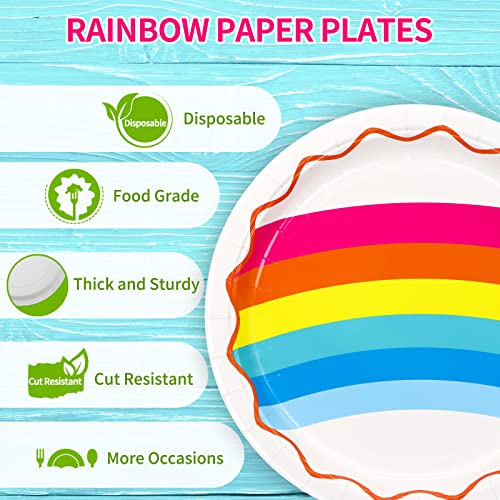 Dylives 80 Count Rainbow Plates, 9 Inch Colorful Rainbow Disposable Dinner Paper Dessert Plates Happy Birthday Plates Rainbow Stripe Plate Pride Party Supplies Decorations For Party Or Daily Use #TOP2