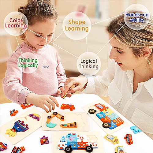 Kerarme Wooden Puzzles For Toddlers,4 Pcs Transportation Jigsaw Puzzles Toys Gift For Kids Ages 1-3, Montessori Educational Learning Toys For Boys & Girls Ages 2 3 4 5 Years Old #TOP3