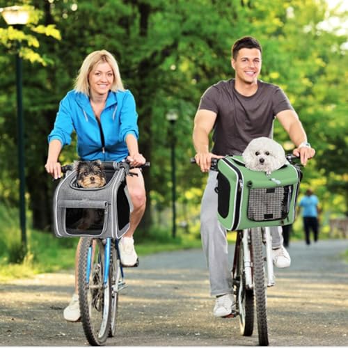 Hundekorb Fahrrad Vorne,Erweiterbarer Faltbarer Hund Bike Korb,Haustier Fahrradkorb Mit 4-Offenen Türen 4-Mesh-Fenster,Hundefahrradkorb Vorderkorb Tiere bis 10 kg,Für Kleine Hundekatzen Welpen Pet