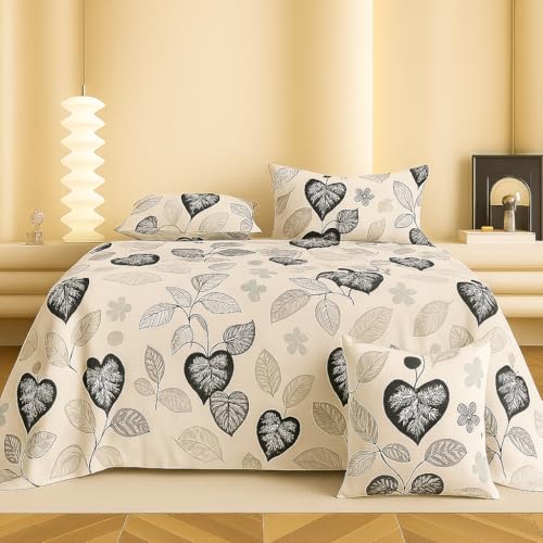 Image of VAS COLLECTIONS 220 TC 100% Cotton Kingston Collection Super King Size Bedsheets with 2 King Size Pillow Covers| Luxury Soft Sheets (3pcs Set) |108x108 inches (Cream, Grey & White)
