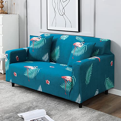 Image of HOKIPO 95% Polyester, 5% Spandex Stretchable Elastic Cover for Sofa 2 Seater, Teal Feather (AR-4094-D5)