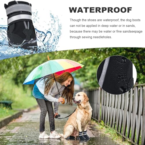 AMOMYDOG Hundeschuhe, 4 Stück Atmungsaktive Hunde Schuhe Outdoor mit Rutschfester Sohle, Verstellbarem Reflektierendem Klettverschluss Hundestiefel für kleine, Mittlere und Große Hunde (Schwarz, XXL)