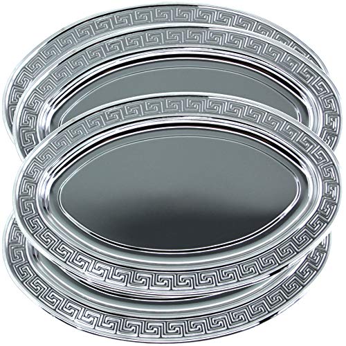 Maro Megastore (paquete de 4) 35,9 cm x 22,8 cm Bandeja ovalada de plata cromada para servir Plato con estilo CC-1178