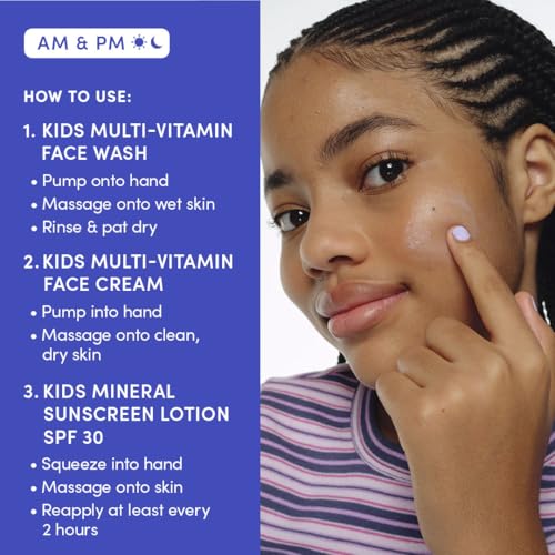 Image of Evereden Kids Face Wash, Cream & SPF 30, Unscented Kids Skincare, Age 4+ | Dermatologist-Tested Skin Care for Kids | Face Wash, Cream & Mineral SPF 30 | EWG Verified, No Phenoxyethanol, Fragrance-Free