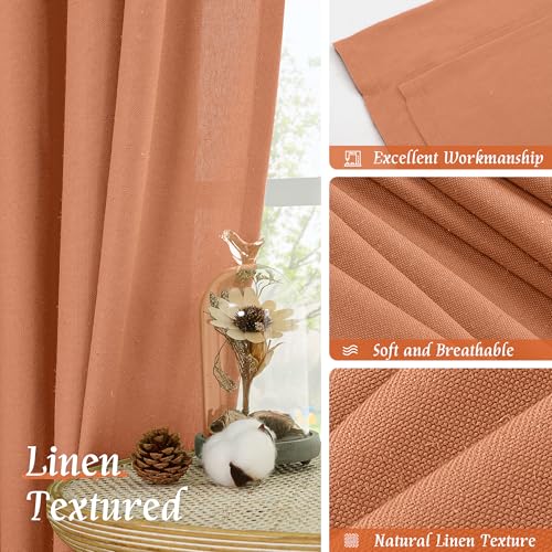 Image of LAMIT Short Linen Curtains 45 Inches Long for Cafe 2 Panels, Terracotta