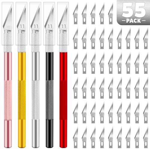 Image of 55 PCS Exacto Knife Set, 5 Piece Craft Knife and 50 Additional SK5 Blades, Hobby Knife for Miniatures, Professional Exacto Knife for Crafting, Precision Knives for Crafts