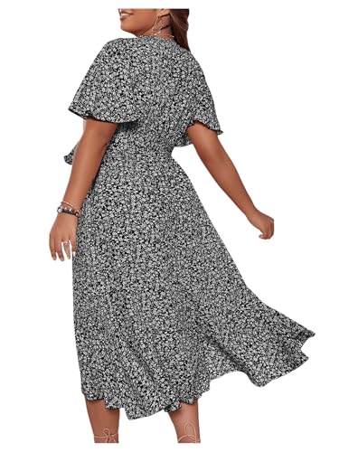 Image of Floerns Women's Plus Size Boho Flutter Short Sleeve Ruffle Hem A Line Midi Dress