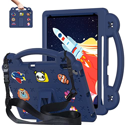 Étui iPad 10.2 et 10.5 AKABEILA protection antichoc enfants avec bandoulière et support rose