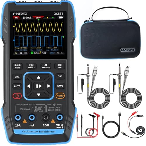 Image of 2C53T 3-in-1 Handheld oscilloscope multimeter DDS Generator, 2 Channel, 50MHz Bandwidth, 250MSa /s Sampling Rate, 20,000 calculations, Voltage, Current, capacitance, Resistance, 2* P6100 Probes