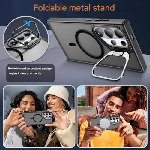 Image of DIZORO Compatible with Samsung Galaxy S26 Ultra 5g Case, Compatible with Wireless Charging, with Camera Stand, Military Grade Drop Tested,Translucent Hard Back Soft Edge Back Cover (Black)