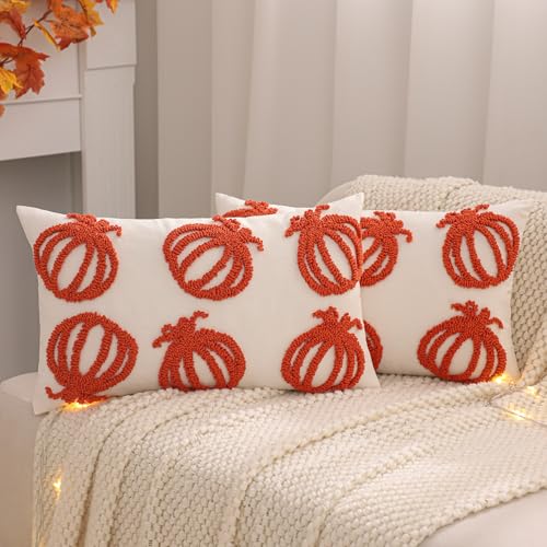 Tosleo Halloween Throw Pillow Covers 12x20 inch Set of 2 Halloween Orange Hollowed-Out Pumpkins Embroidered Pillow Cases Thanksgiving Home Party Pumpkin Fall Decor Pillowcases Lumbar Cushion Covers