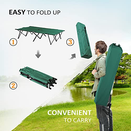 Outsunny 2 Person Folding Camping Cot For Adults, 50" Extra Wide Outdoor Portable Sleeping Cot With Carry Bag, Elevated Camping Bed, Beach Hiking, Green #TOP4