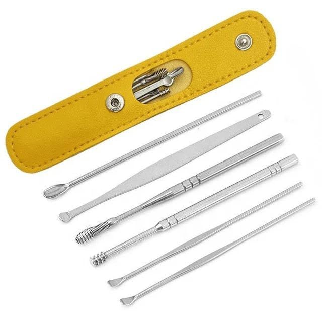 6-Piece Ear Wax Removal Tool Set, Stainless Steel Ear Picks with Yellow PU Leather Case-image-27