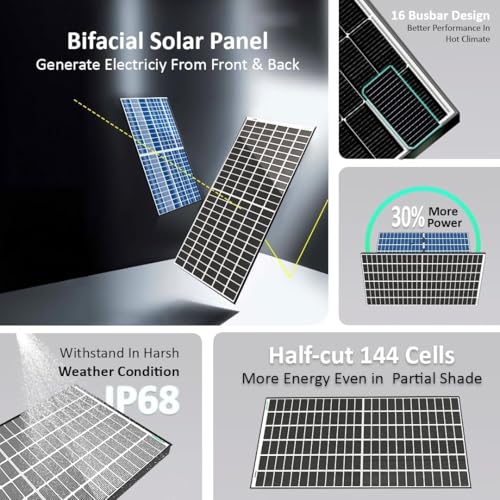 Image of Loom Solar Panel Shark 590W TOPCon Bifacial, N-Type, Dual Glass Silver Panel, 144 Cells Half-Cut, IP68 Rated, BIS Certified, Efficiency 22.30%, Performance Warranty 25 Years (Pack of 1)