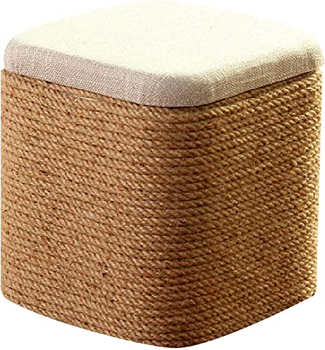 Tabouret carré rembourré en lin C pour salon et couloir