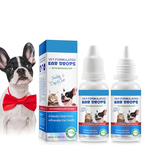 SDJUFEI 2 Pack Dog & Cat Ear Infection Treatment Drops, with 1% Hydrocortisone, Ear Yeast Infection Treatment for Dogs and Cats, Dog Ear Drops for Yeast Infection