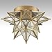 DAYCENT Brass Moravian Star Flush Mount Ceiling Light with Seeded Glass Shade Modern Gold Moroccan Star Ceiling Light Fixture for Hallway Bedroom Kitchen