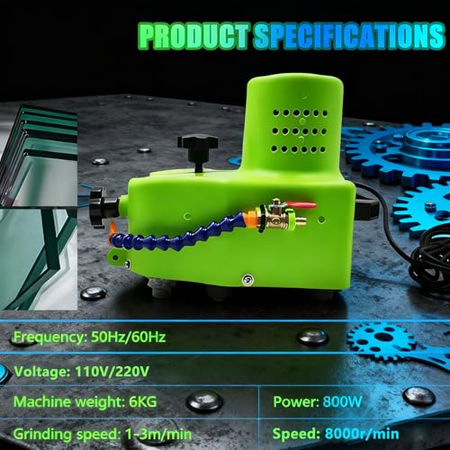 Pulidora portátil de Bordes de Vidrio de 800 W con Rueda de Diamante y Disco de Pulido, Velocidad de 1 a 3 m/min para Bordes biselados Rectos y Redondos de Vidrio