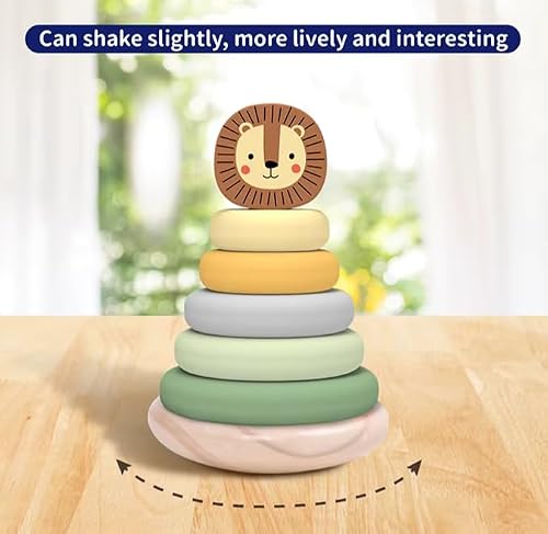 Miss OT Wooden Ring Stacker Toy for 1 Year Old - Montessori Toys for 1 Year Old Boy and Girl, Stacking Rings with Lion Topper, Baby Toy 12-18 Months, Fine Motor Skills, 1st Birthday Gift - Image 2