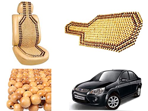Image of Car Bead Seat Wooden Beads Cushion Cover Pad for Ford Fiesta Classic, Acupressure Sitting Seat Cover | Cream Color - Pack of 1