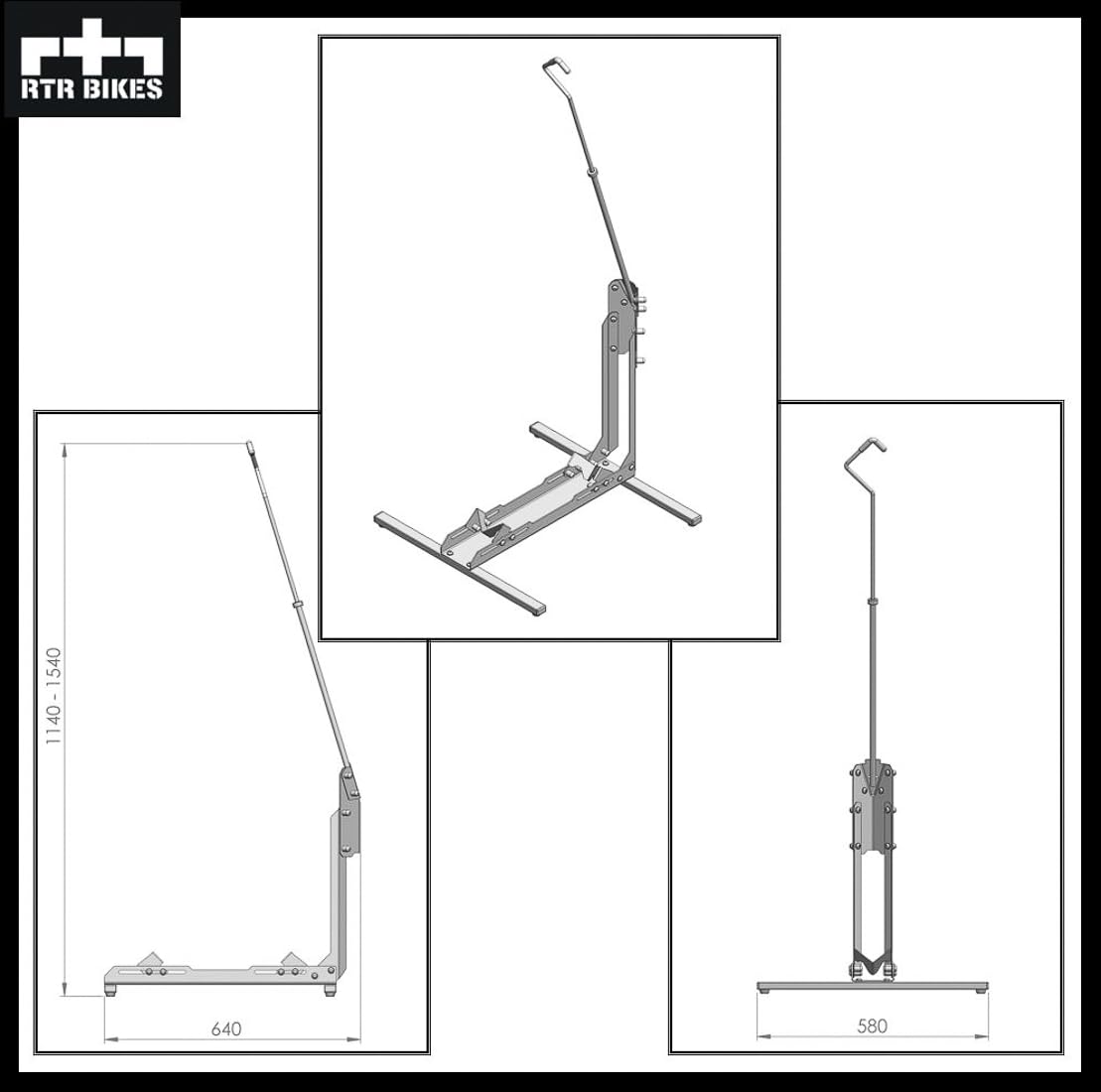 RTR BIKES Brutus Up Cavalletto Bici Verticale e Orizzontale – Supporto Pavimento Salvaspazio per E-Bike e MTB fino a 30kg – Ruote 24-29" e Gomme 3,5" – Made in EU
